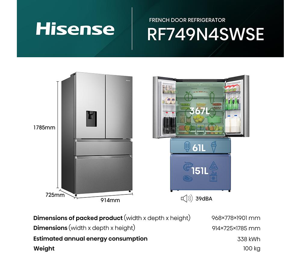 HISENSE PureFlat RF749N4SWSE Smart Fridge Freezer - Stainless Steel image number 11 of 18