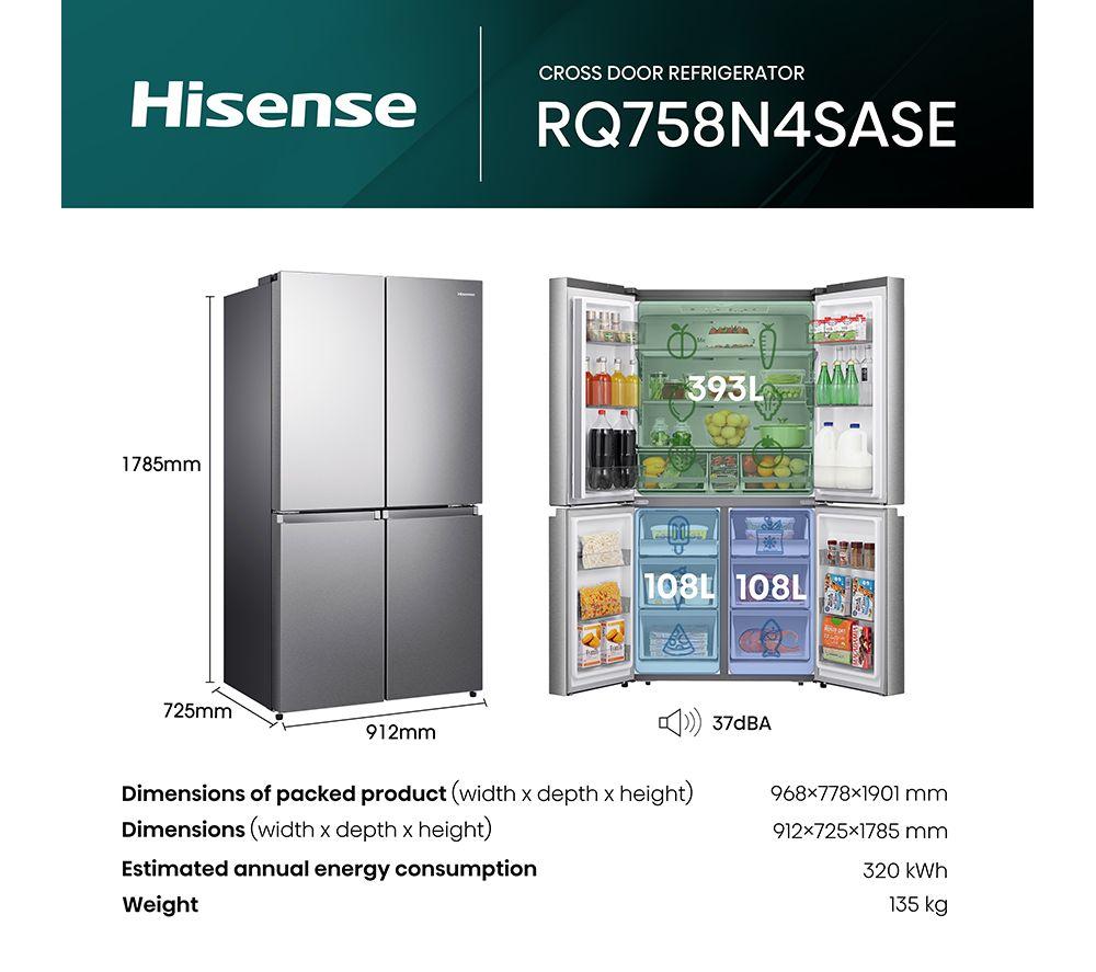 HISENSE PureFlat RQ758N4SASE Smart Fridge Freezer - Stainless Steel image number 11 of 14
