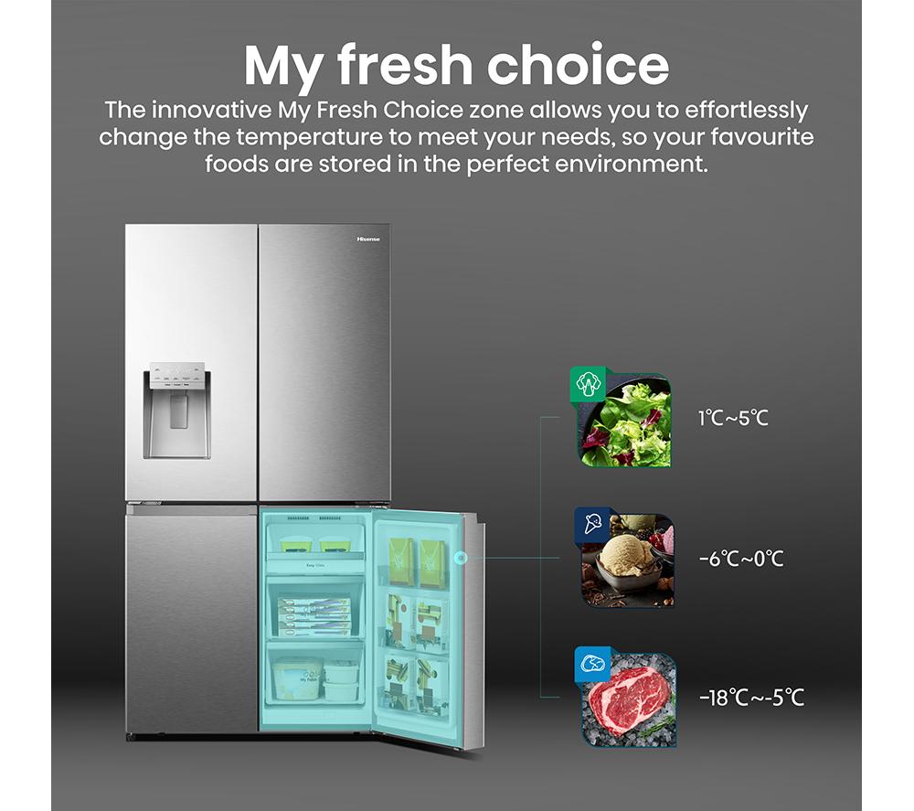 HISENSE PureFlat RQ760N4SASE American-Style Smart Fridge Freezer - Stainless Steel image number 4 of 14