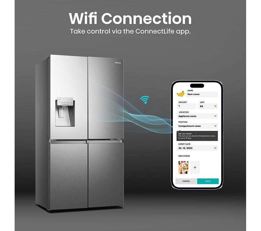 HISENSE PureFlat RQ760N4SASE American-Style Smart Fridge Freezer - Stainless Steel image number 10 of 14