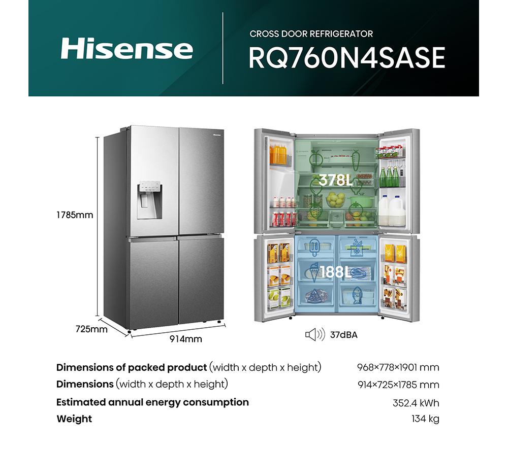 HISENSE PureFlat RQ760N4SASE American-Style Smart Fridge Freezer - Stainless Steel image number 14 of 14
