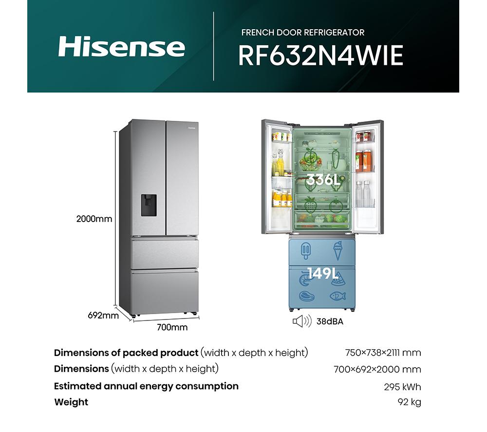 HISENSE PureFlat Slim RF632N4WIE Fridge Freezer - Stainless Steel image number 12 of 26