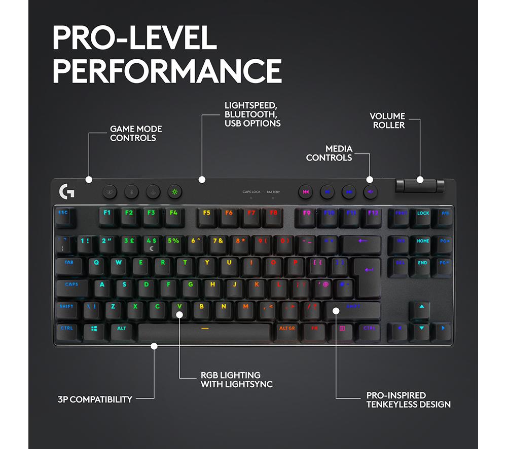 LOGITECH G Pro X TKL LIGHTSPEED Wireless Gaming Keyboard - Black image number 5 of 9