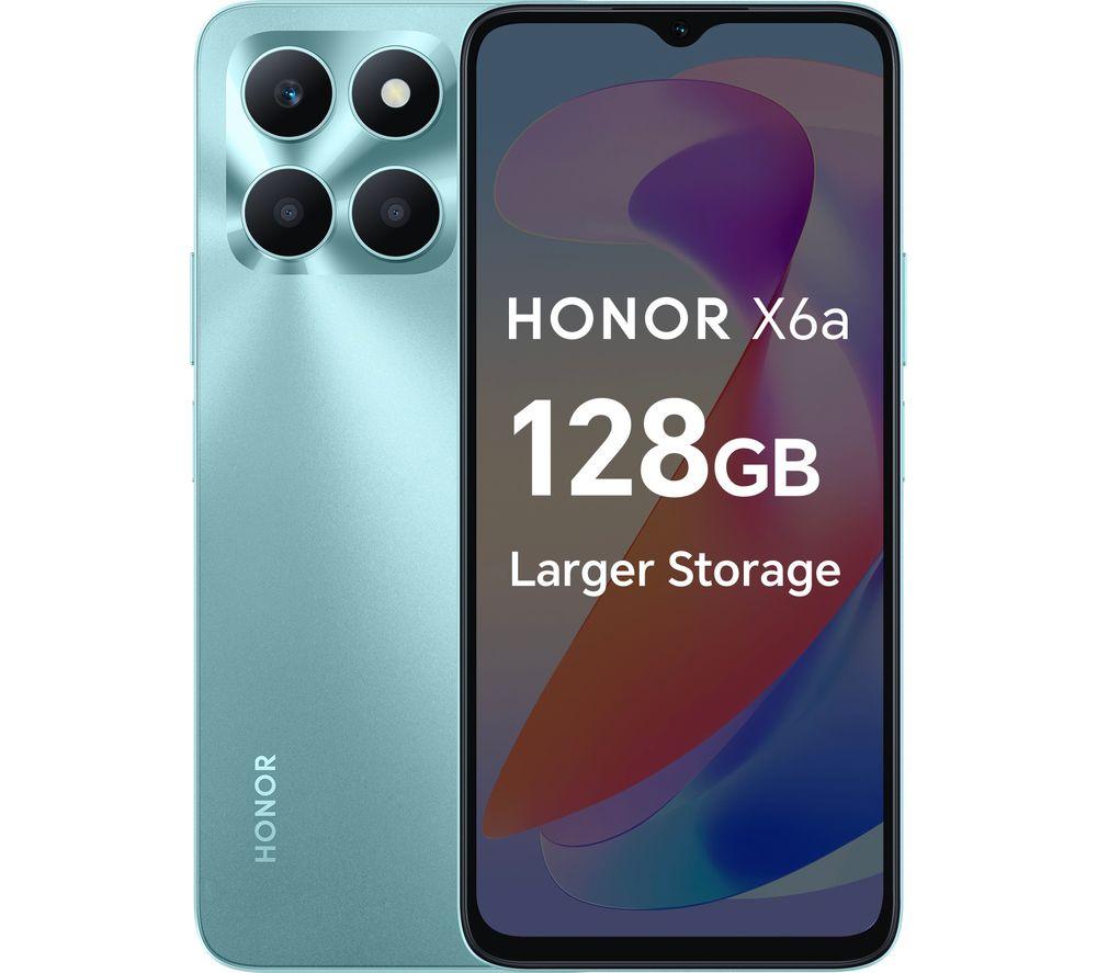 HONOR X6a Mobile Phone Unlocked, 6.5-Inch 90Hz Fullview Display, 4GB+128GB, 5200 mAh Long-lasting Battery, 50MP Triple Camera, Android 13(2 Year Warranty), Cyan Lake, Blue