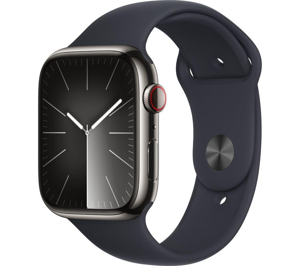 APPLE Watch Series9 Cellular - 45 mm Graphite Stainless Steel Case with Midnight Sport Band, S/M, S