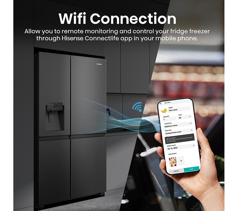 HISENSE PureFlat Infinite RS818N4IFE American-Style Smart Fridge Freezer - Black Stainless Steel image number 4 of 13