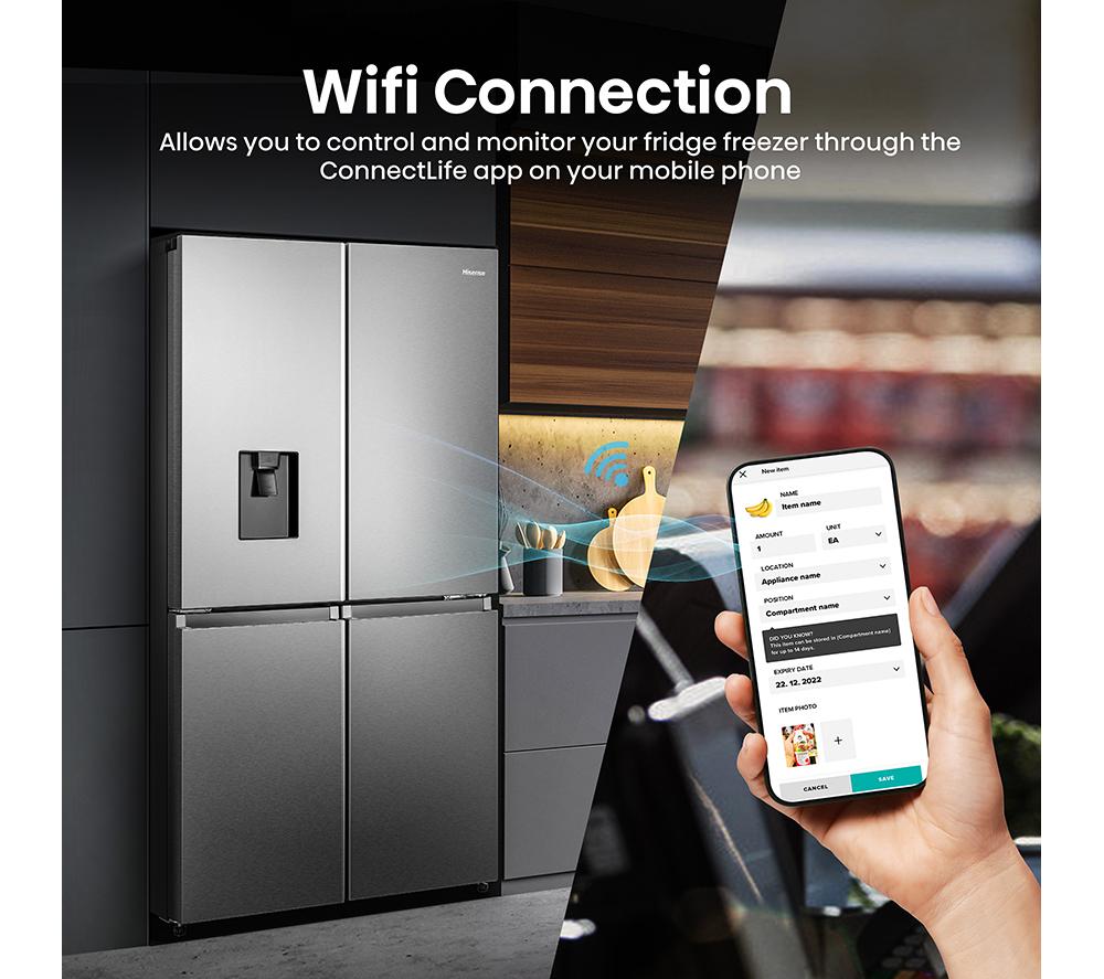 HISENSE PureFlat RQ758N4SWSE Smart Fridge Freezer - Stainless Steel image number 8 of 16
