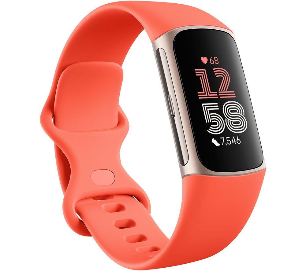 FITBIT Charge 6 Fitness Tracker - Coral, Silicone Strap, Universal
