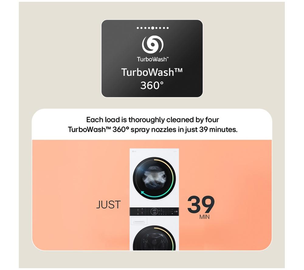 LG WashTower WT1210BBTN1 WiFi-enabled 12 kg Washer Dryer - Black image number 7 of 20