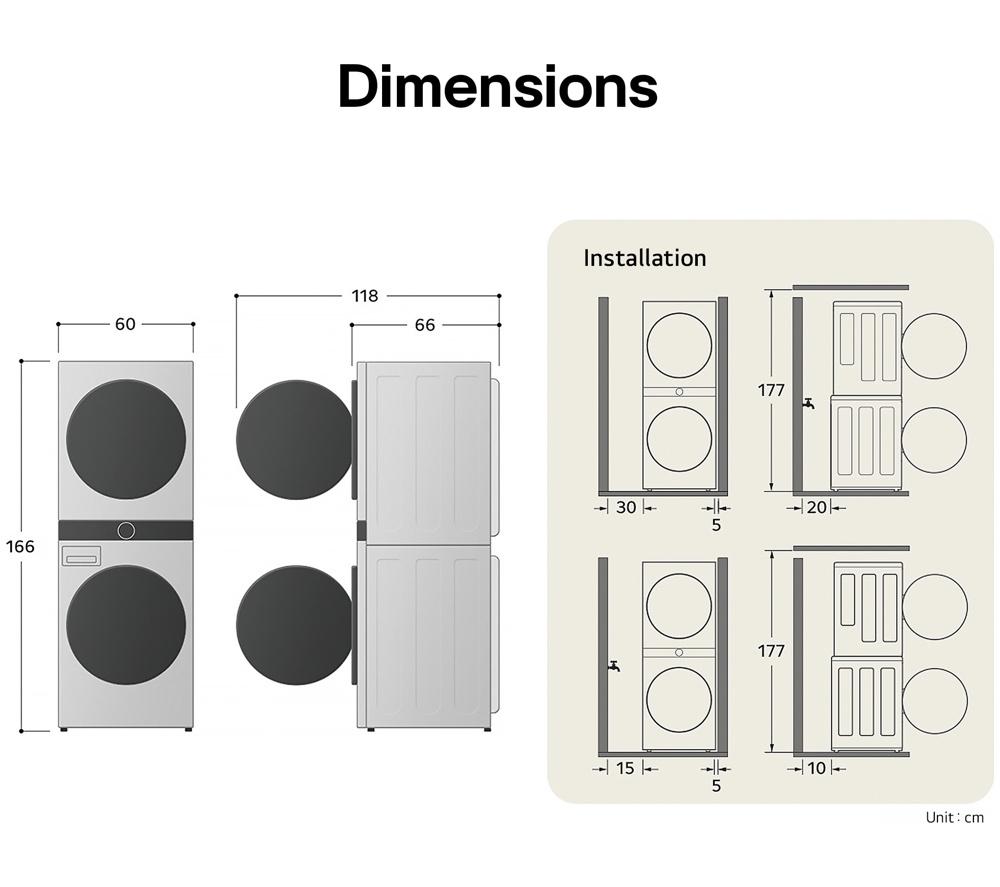 LG WashTower WT1210BBTN1 WiFi-enabled 12 kg Washer Dryer - Black image number 13 of 20