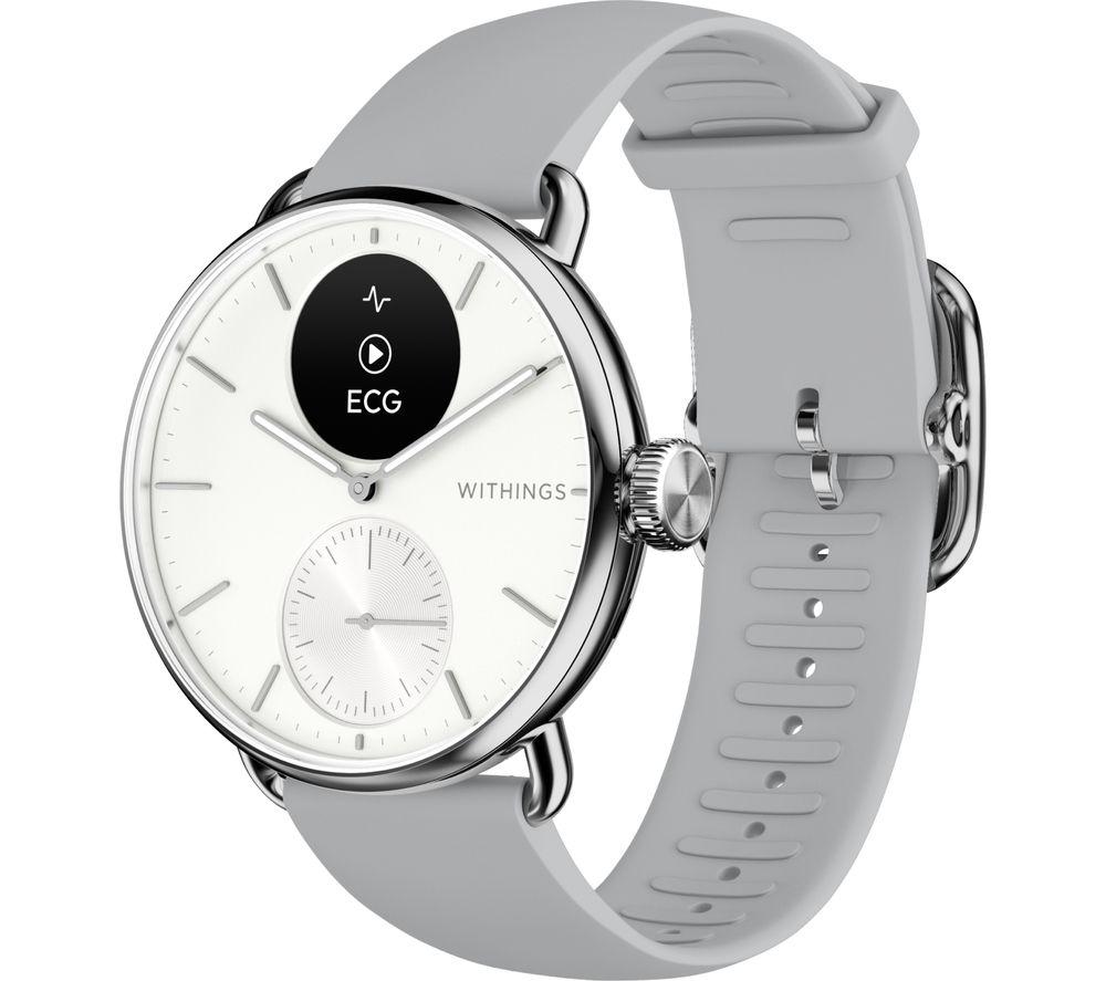 WITHINGS ScanWatch 2 Hybrid Smart Watch - White, 38 mm, Silver/Grey,White