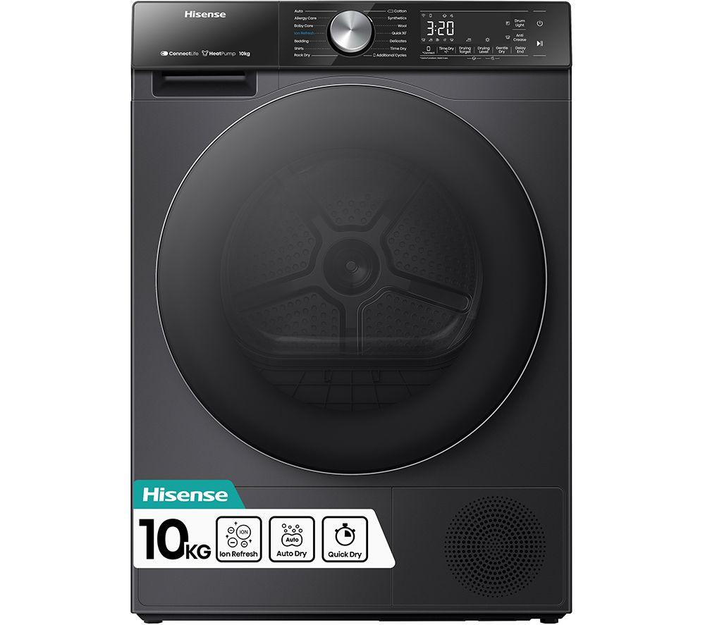 HISENSE 5S Series DH5S102BB WiFi-enabled 10 kg Heat Pump Tumble Dryer – Black, Black
