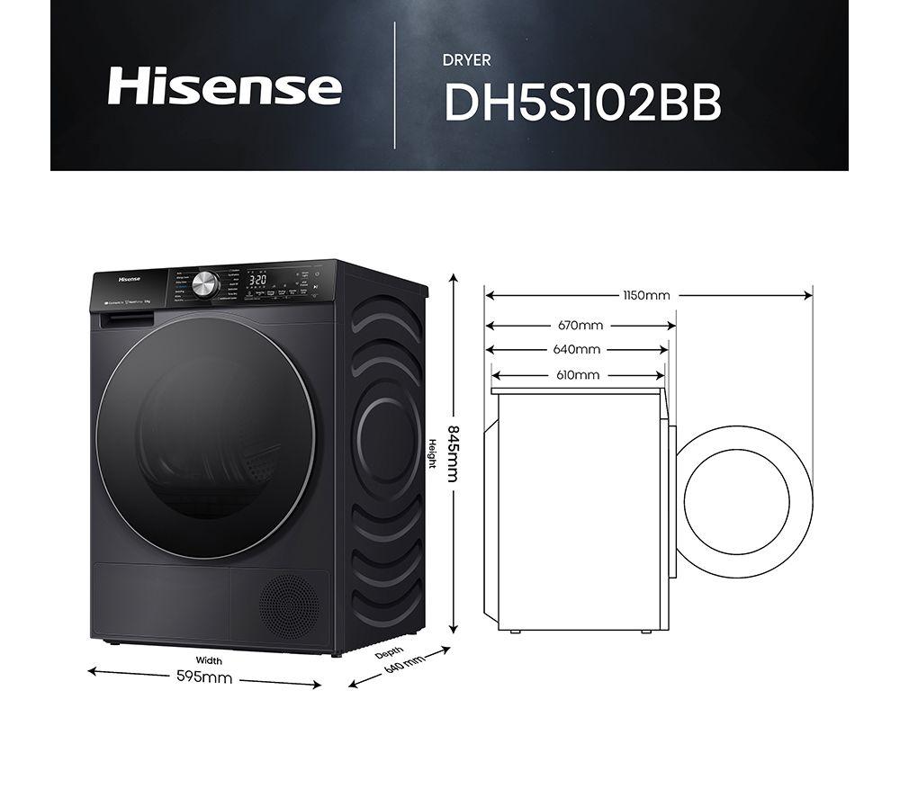 HISENSE 5S Series DH5S102BB WiFi-enabled 10 kg Heat Pump Tumble Dryer - Black image number 9 of 14