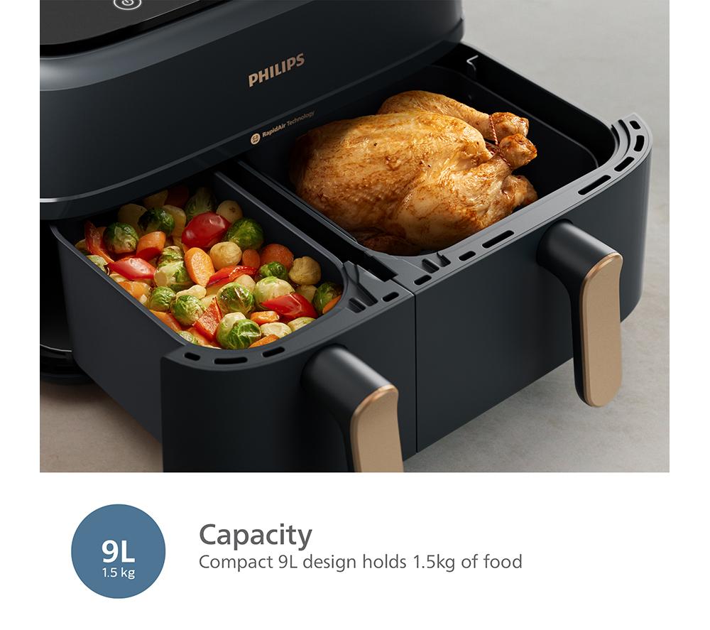 PHILIPS 3000 Series NA352/00 9L Dual Basket Air Fryer - Charcoal Grey & Copper image number 8 of 15