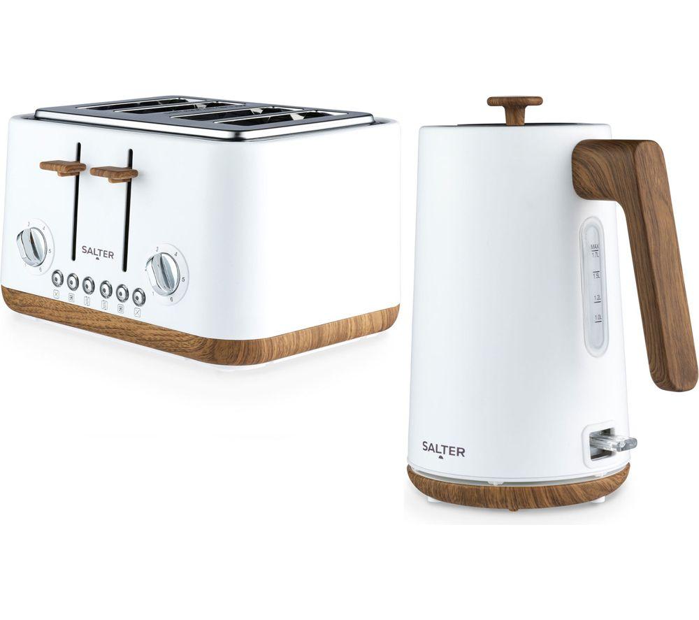 Salter Combo-9134 Toronto Jug Kettle & 4-Slice Toaster Bundle - Matt White, White