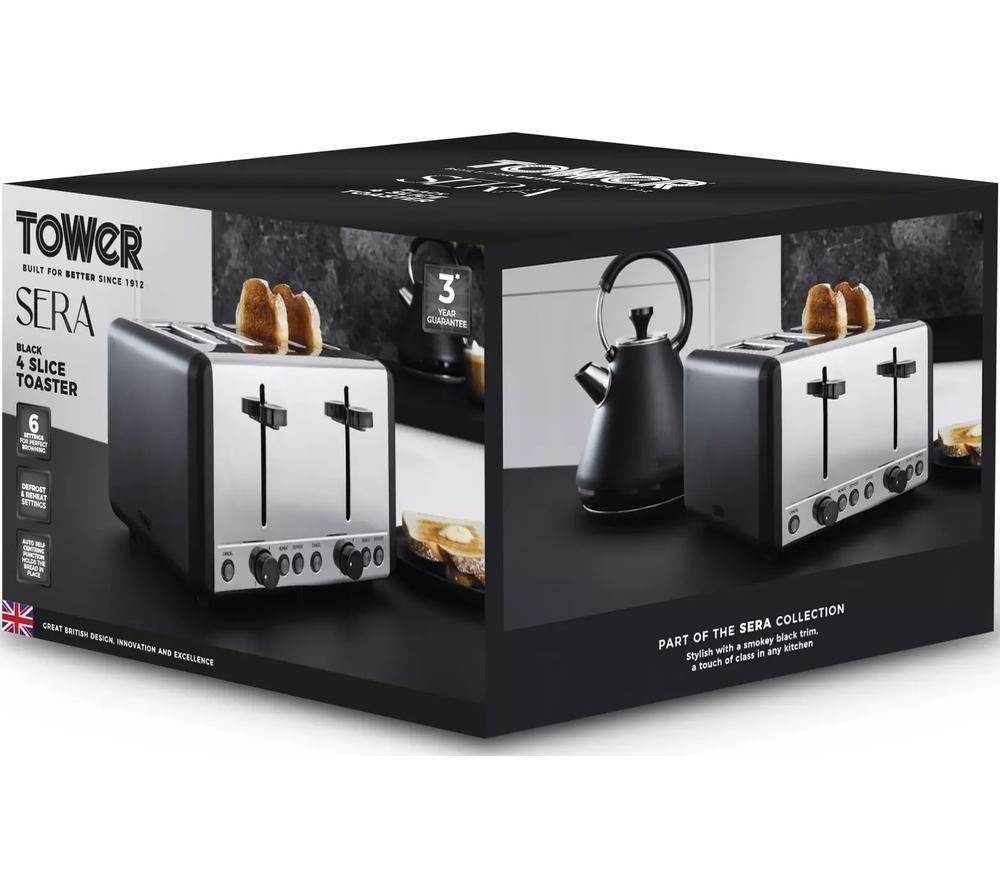 TOWER Sera T20086BLK 4-Slice Toaster - Black image number 3 of 19