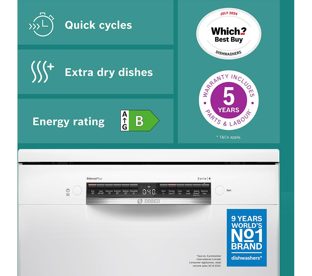 BOSCH Series 4 SMS4EMW06G Full-size WiFi-enabled Dishwasher - White image number 2 of 14