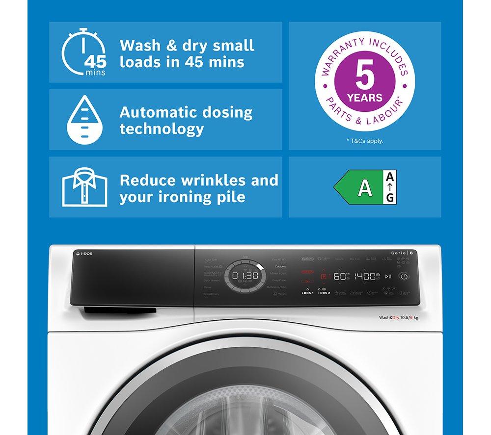 BOSCH Series 8 i-DOS WNC25410GB 10.5 kg Washer Dryer - White image number 4 of 16
