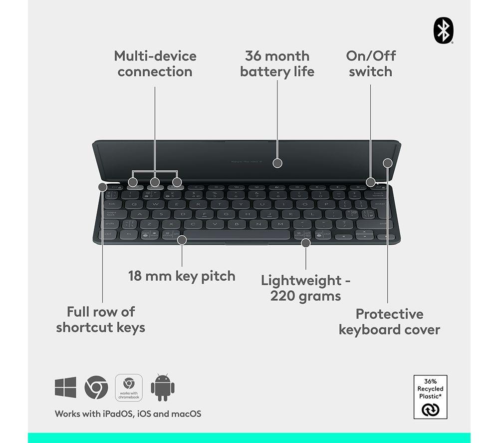 LOGITECH Keys-To-Go 2 Universal Portable Wireless Keyboard - Graphite image number 6 of 9