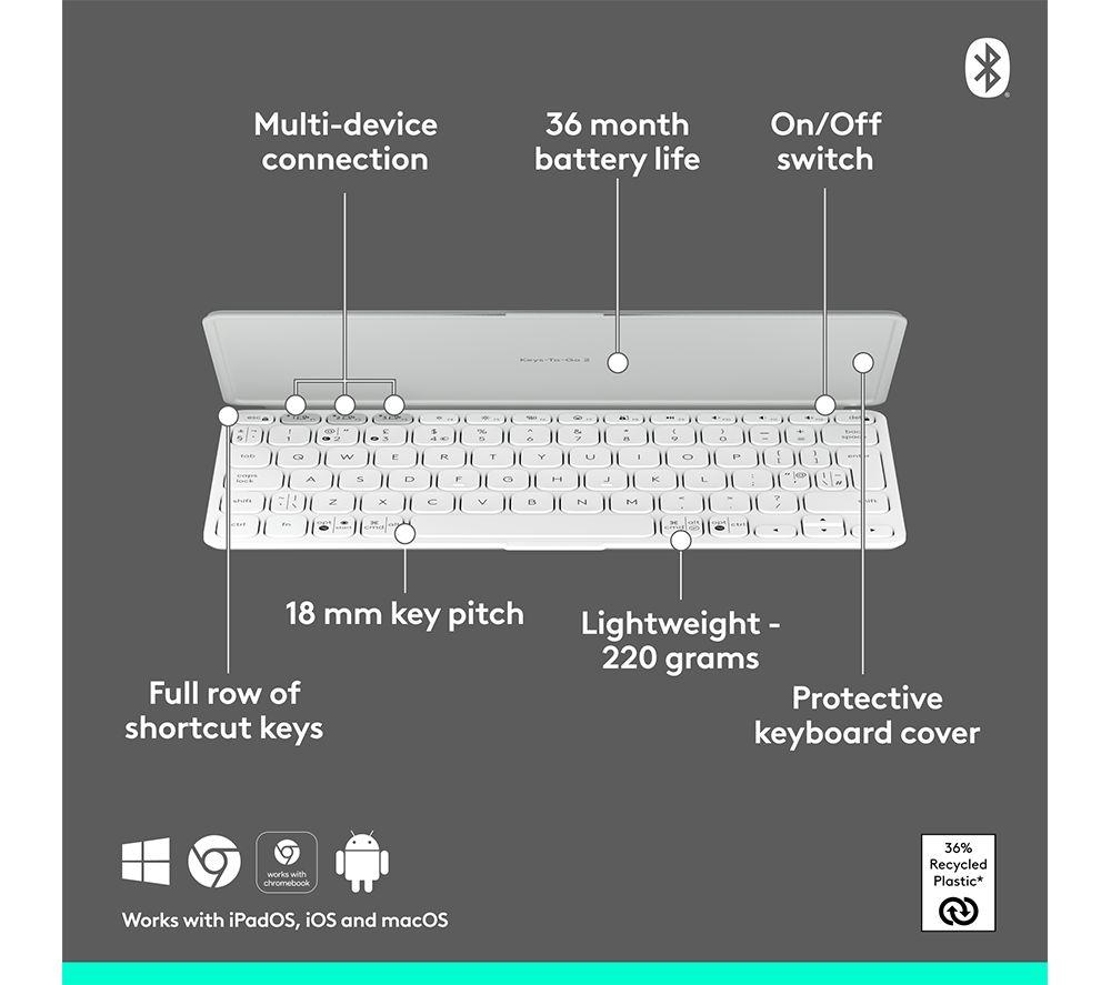 LOGITECH Keys-To-Go 2 Universal Portable Wireless Keyboard - Pale Grey image number 6 of 10