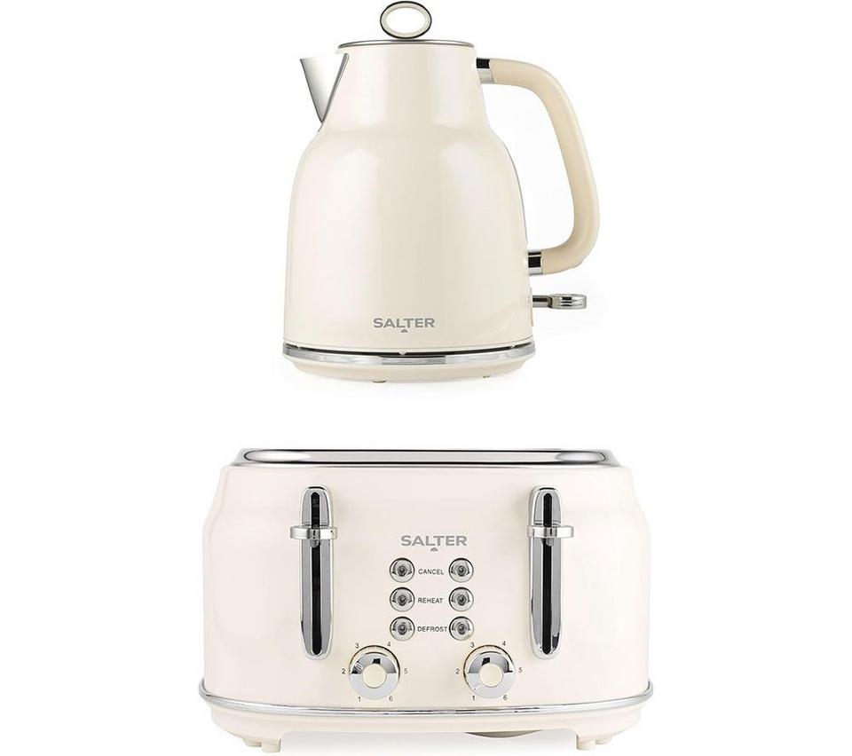 SALTER COMBO-9352 Retro Jug Kettle & 4-Slice Toaster Bundle - Cream