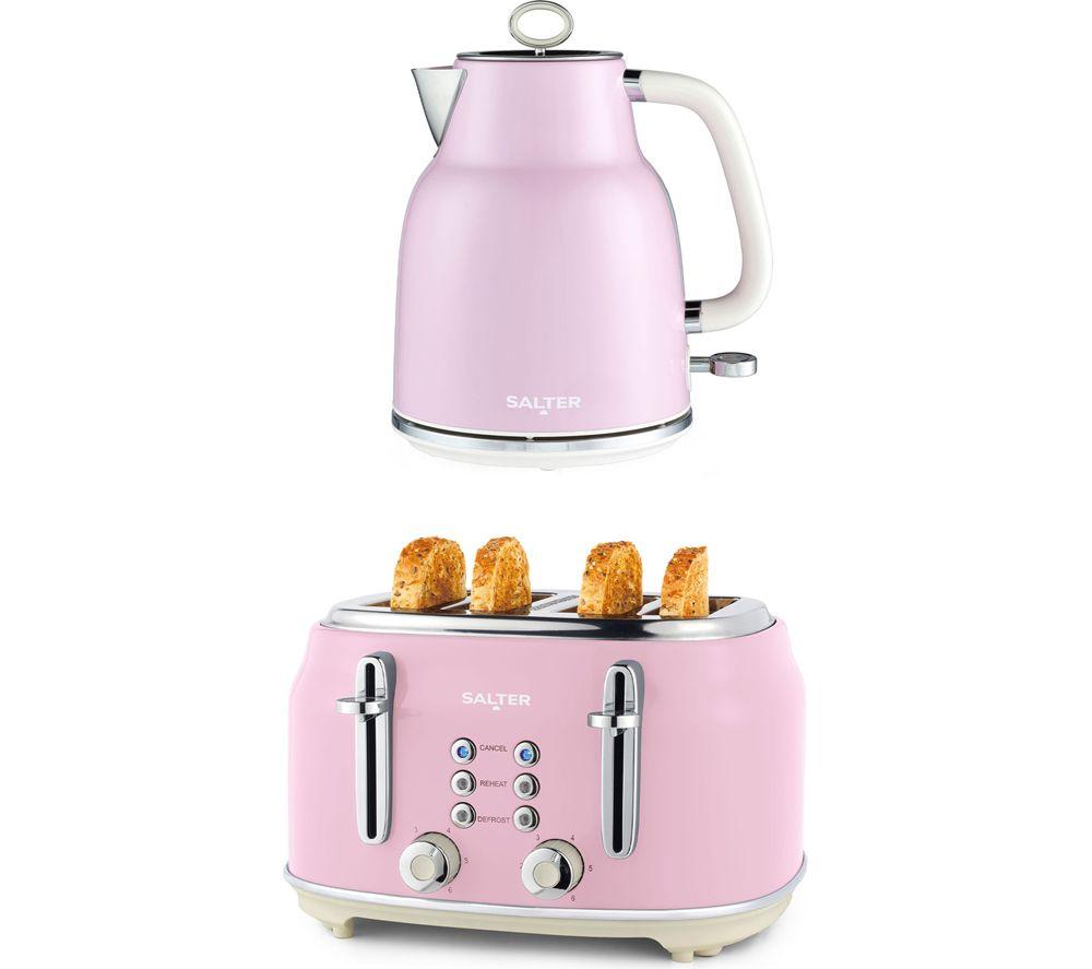 Salter Combo-9192 Retro Jug Kettle & 4-Slice Toaster Bundle - Pink, Pink