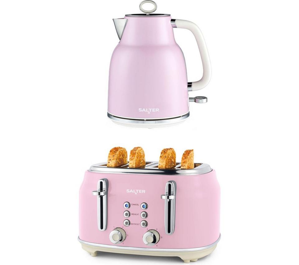 SALTER COMBO-9192 Retro Jug Kettle & 4-Slice Toaster Bundle - Pink
