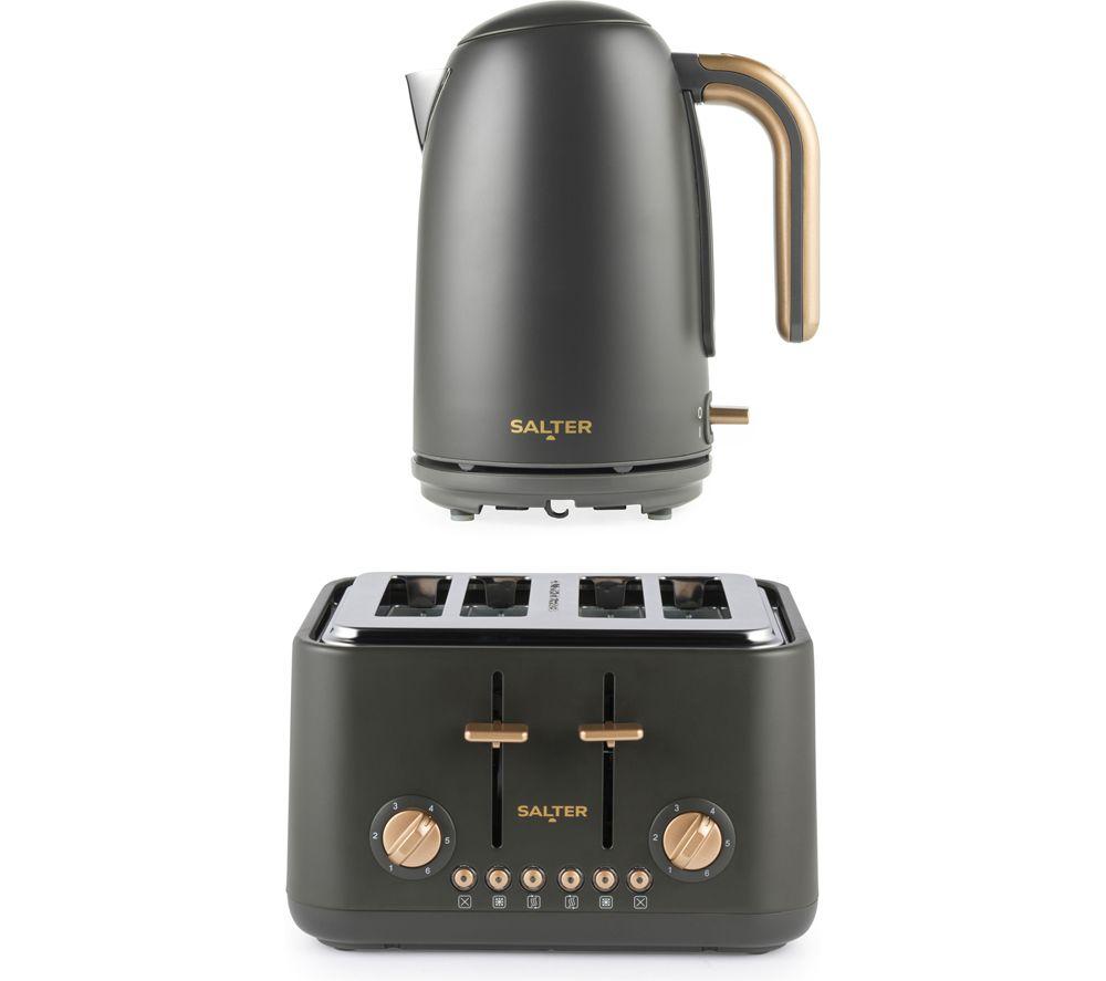 Salter Combo-9354 Pebble Jug Kettle & 4-Slice Toaster Bundle - Charcoal, Black