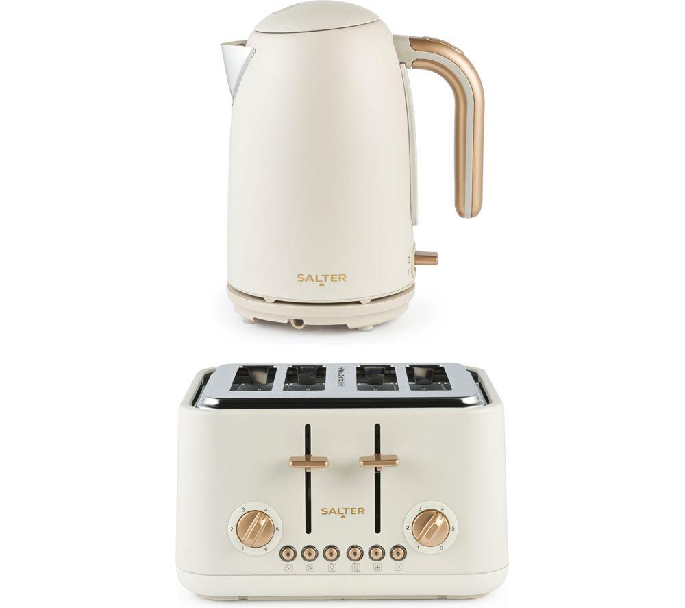 Salter Combo-9355 Pebble Jug Kettle & 4-Slice Toaster Bundle - Stone, Cream