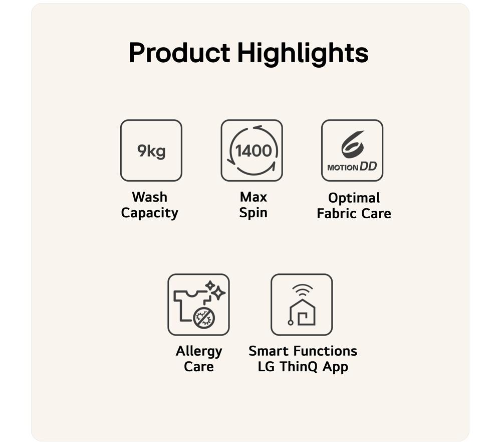 LG Series 2 Direct Drive F4X1009NNK WiFi-enabled 9 kg 1400 Spin Washing Machine - Onyx Black image number 2 of 16