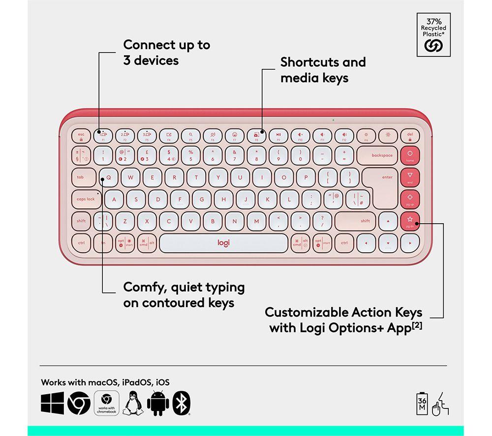 LOGITECH Pop Icon Keys Wireless Keyboard - Rose image number 6 of 11