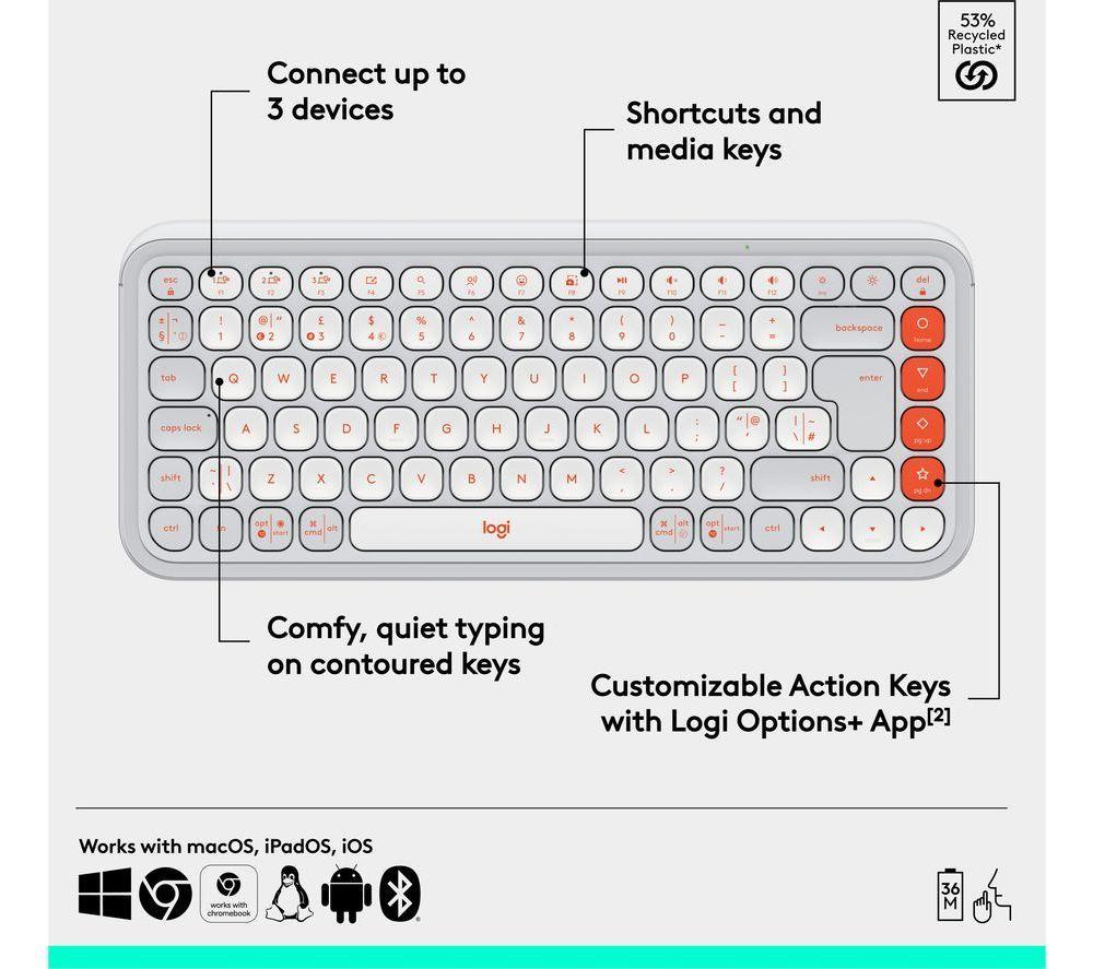 LOGITECH Pop Icon Keys Wireless Keyboard - White image number 8 of 11