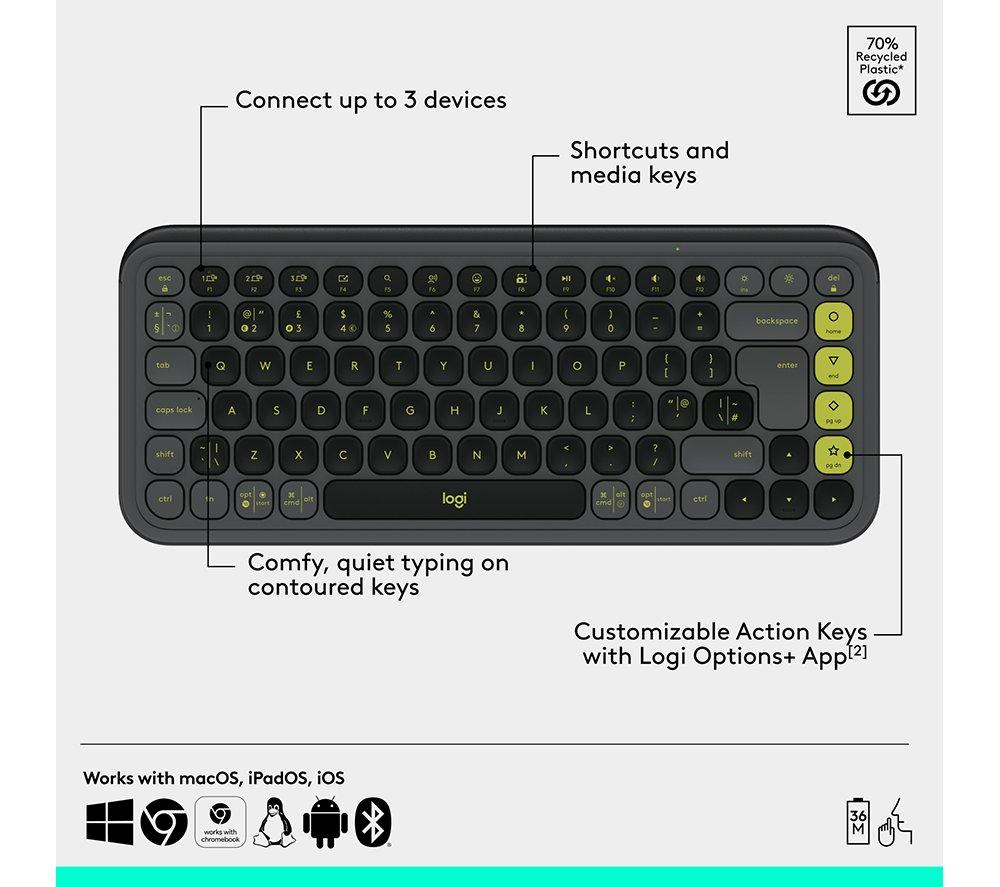 LOGITECH Pop Icon Combo Wireless Keyboard & Mouse Set - Graphite image number 6 of 11