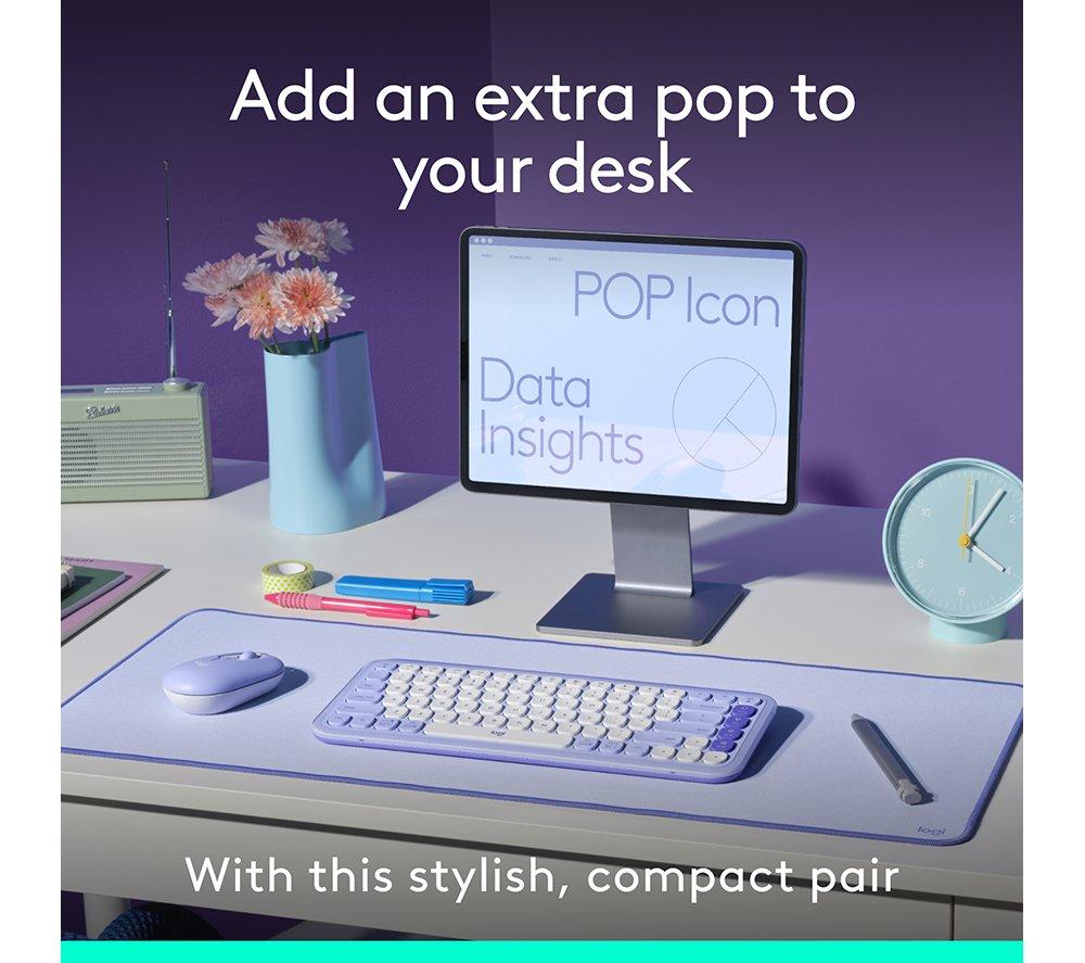 LOGITECH Pop Icon Combo Wireless Keyboard & Mouse Set - Lilac image number 2 of 11