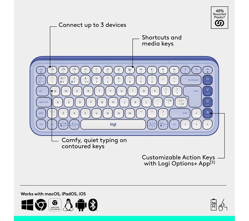 LOGITECH Pop Icon Combo Wireless Keyboard & Mouse Set - Lilac image number 6 of 11