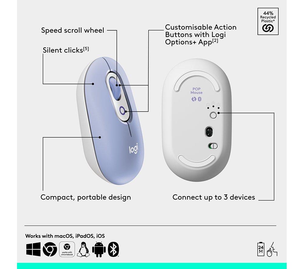 LOGITECH Pop Icon Combo Wireless Keyboard & Mouse Set - Lilac image number 7 of 11
