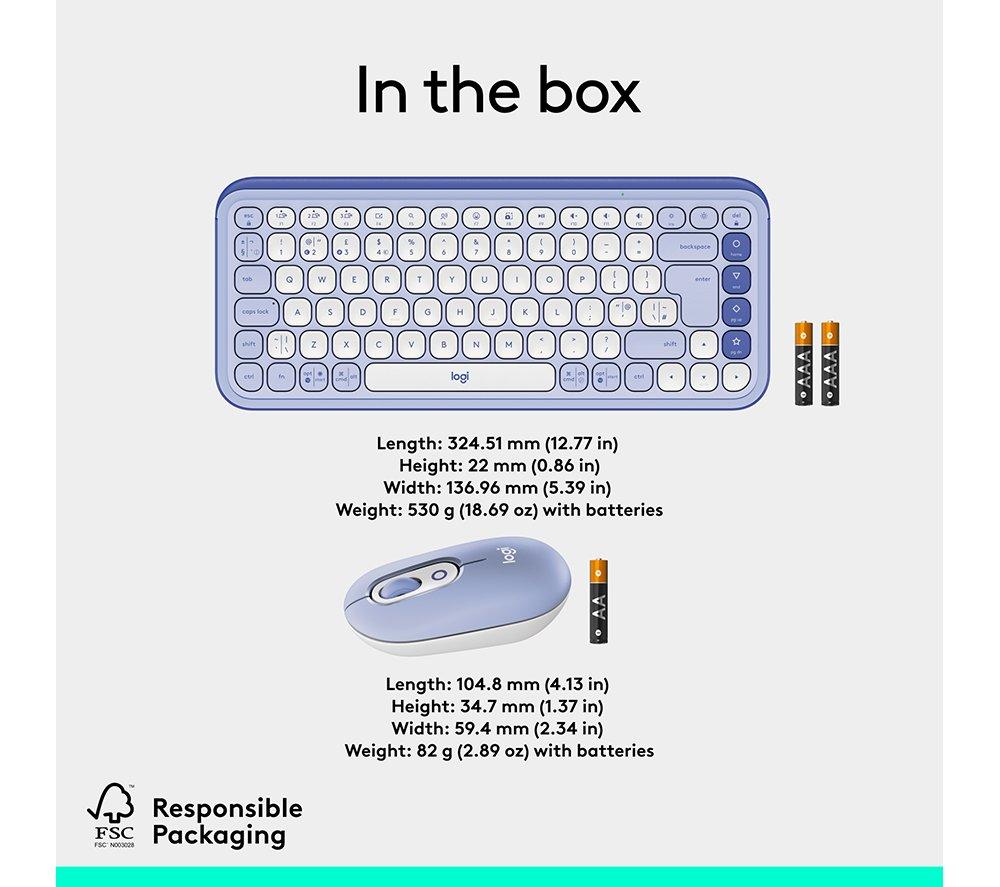 LOGITECH Pop Icon Combo Wireless Keyboard & Mouse Set - Lilac image number 10 of 11