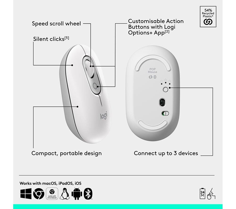 LOGITECH Pop Icon Combo Wireless Keyboard & Mouse Set - White image number 7 of 11
