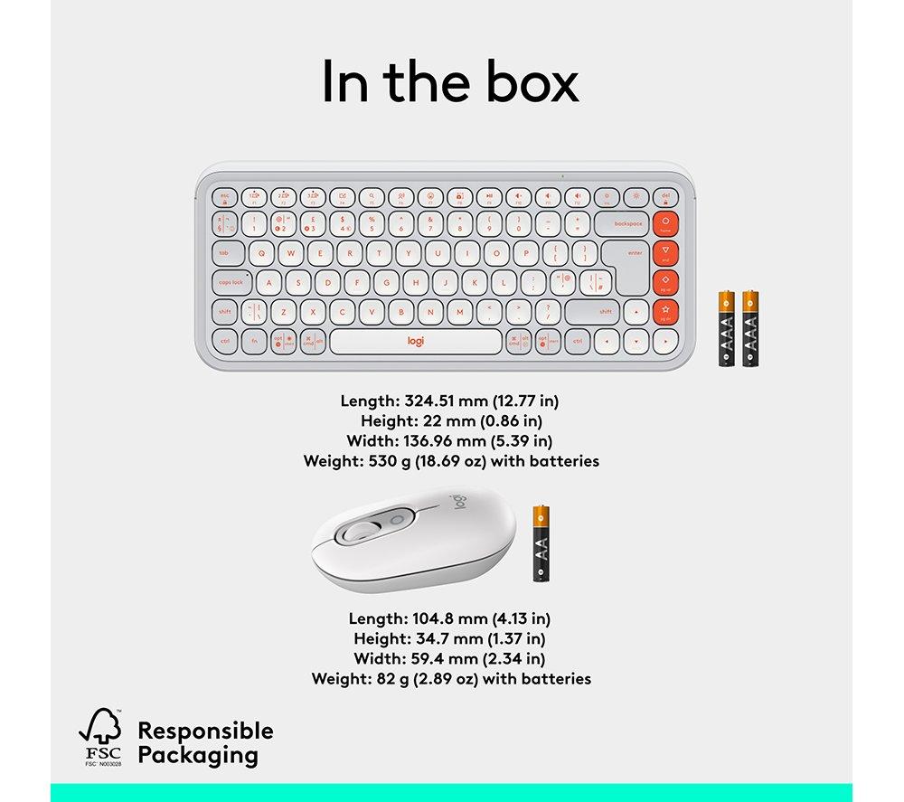 LOGITECH Pop Icon Combo Wireless Keyboard & Mouse Set - White image number 10 of 11