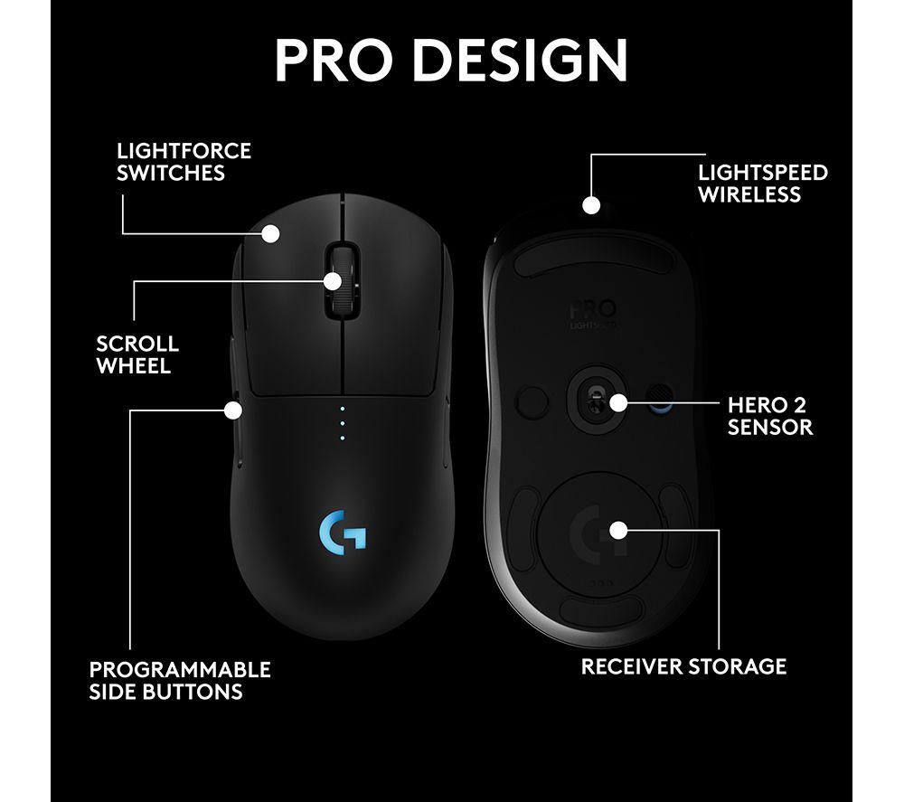 LOGITECH PRO 2 Lightspeed RGB Wireless Optical Gaming Mouse - Black image number 8 of 19