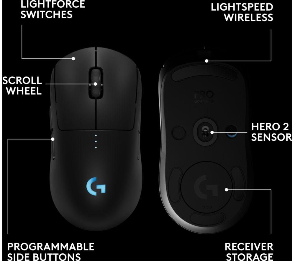 LOGITECH PRO 2 Lightspeed RGB Wireless Optical Gaming Mouse - Black image number 13 of 19