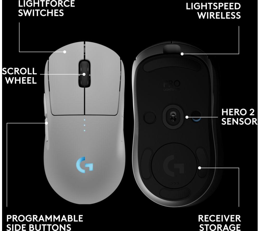 LOGITECH PRO 2 Lightspeed RGB Wireless Optical Gaming Mouse - White image number 12 of 18