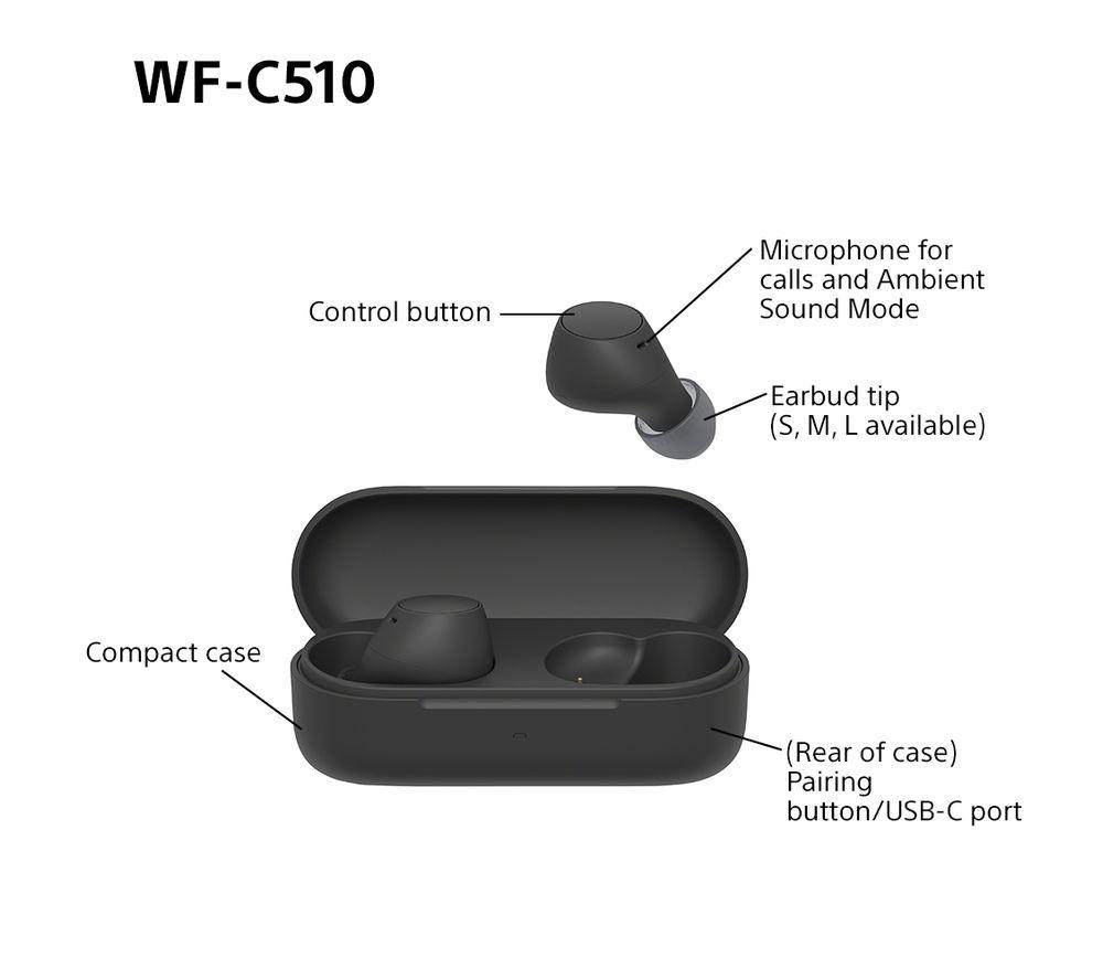 SONY WF-C510 Wireless Bluetooth Earbuds - Black image number 16 of 19