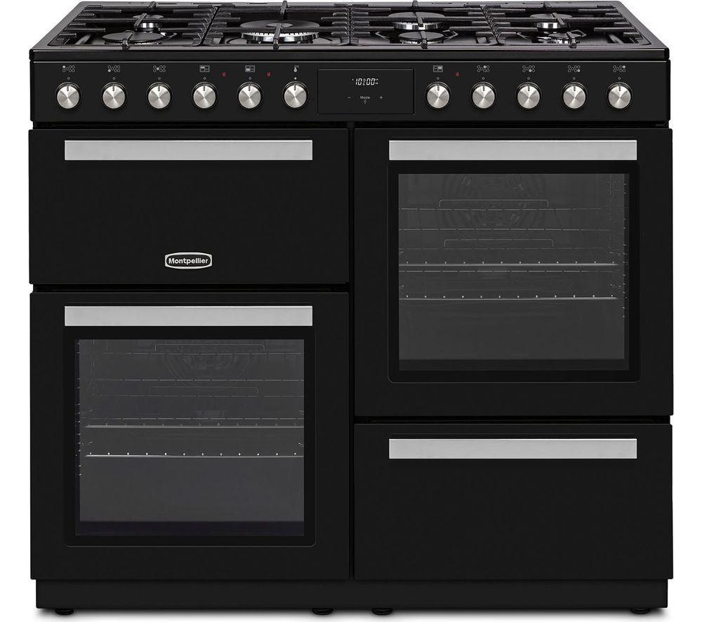 MONTPELLIER MDFRC100K 100 cm Dual Fuel Range Cooker – Black & Chrome, Silver/Grey,Black