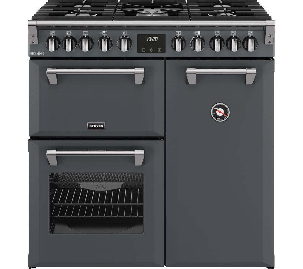STOVES Richmond 90DF 90 cm Dual Fuel Range Cooker – Anthracite & Chrome, Silver/Grey,Black