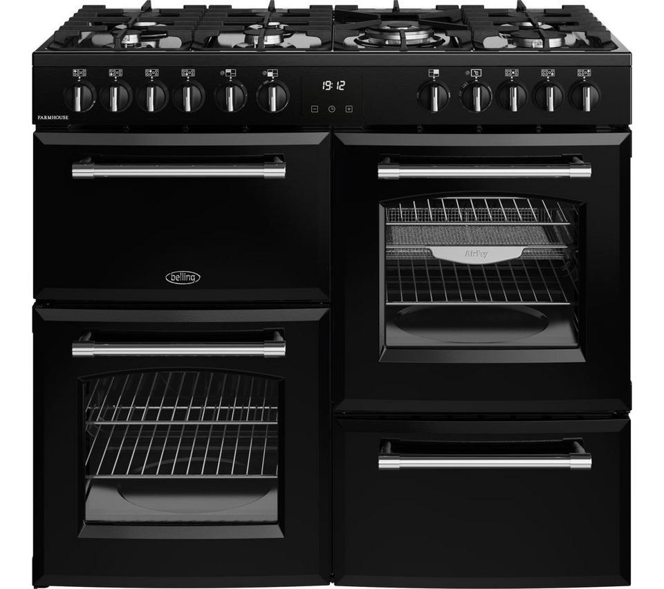 BELLING Farmhouse 100DF Dual Fuel Range Cooker - Black & Chrome