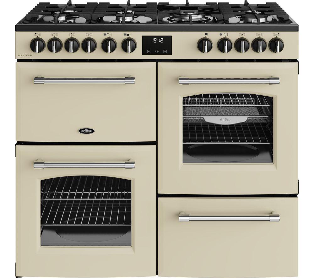 BELLING Farmhouse 100DF Dual Fuel Range Cooker – Cream & Chrome, Cream
