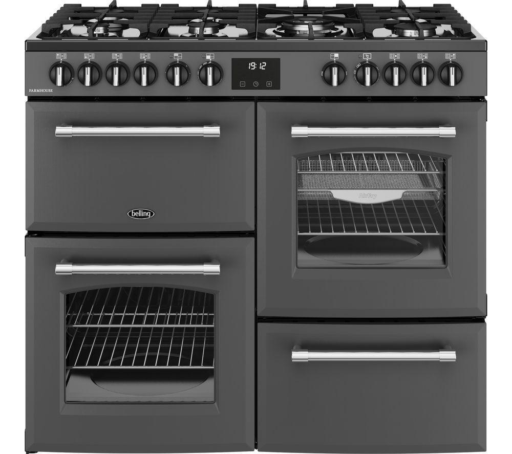 BELLING Farmhouse 100DF Dual Fuel Range Cooker – Anthracite & Chrome, Silver/Grey