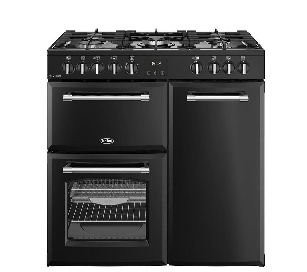 BELLING Farmhouse 90DF Dual Fuel Range Cooker – Black & Chrome, Silver/Grey,Black