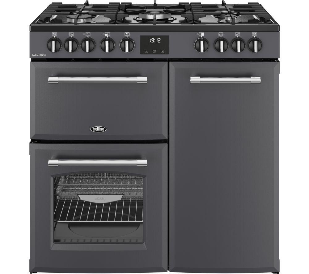BELLING Farmhouse 90DF Dual Fuel Range Cooker – Anthracite & Chrome, Silver/Grey